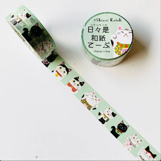 Maneki Neko Washi Tape (15mm × 5M) - Seal Do Nichinichi Kore Washi Tape Shinzi Katoh